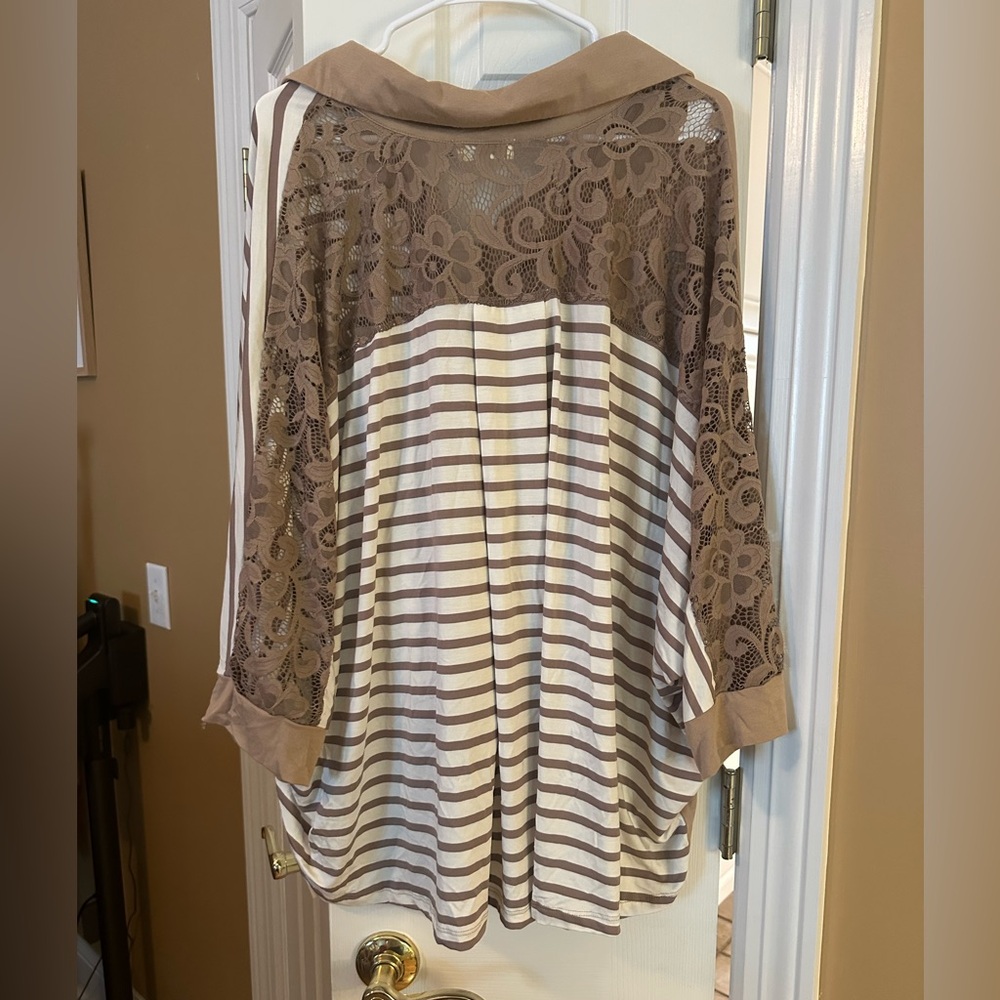 Blumin Beige and Brown Striped Button-Down Shirt - Picture 3 of 3